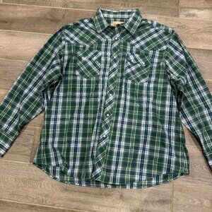 Wrangler‎ Men’s XXL Green Plaid Western Pearl Snap Long Sleeve Shirt